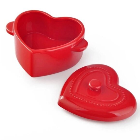 Heart Dutch Oven Ceramic Bowl With Lid  - Red - Picture 2 of 5